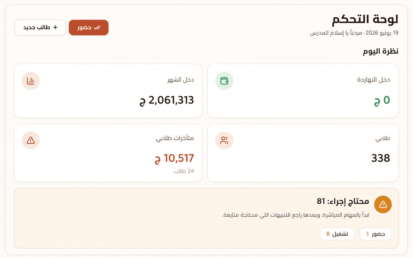 لوحة تحكم منصة التمام